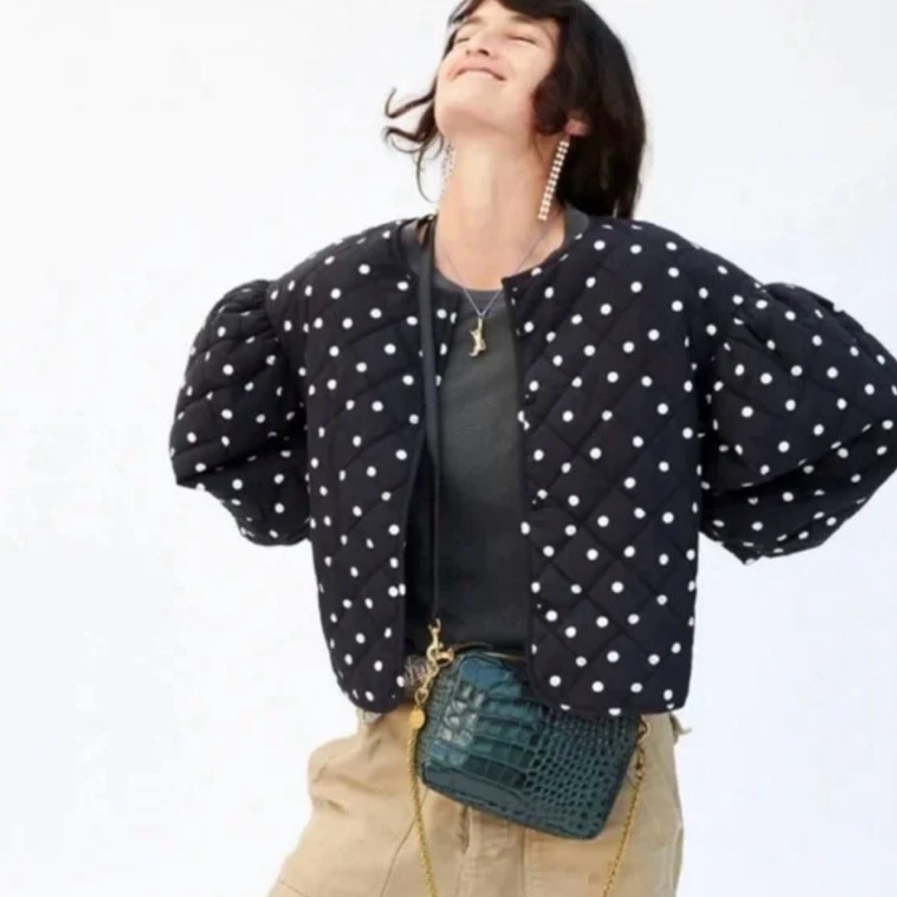 Clare V Polka Dot Puff Sleeve Jacket